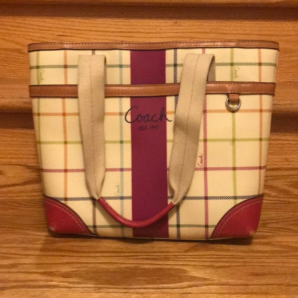 Coach Heritage Stripe Tattersall Tote - Picture 1 of 4